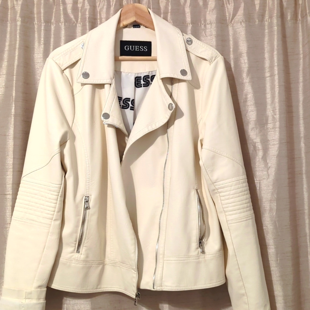 White Guess motorcycle style Jacket, XL